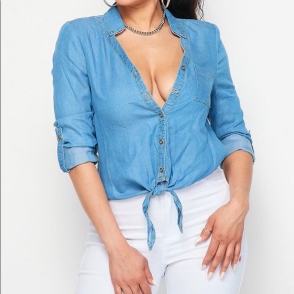 NEW TRENDY LIGHT WEIGHT DENIM CHAMBRAY BUTTON DOWN SHIRT - Picture 6 of 9